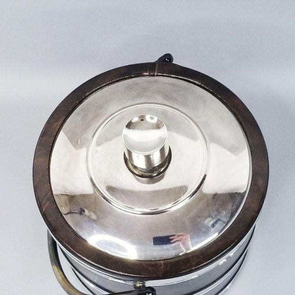 Vintage Ice Bucket Brown Faux Leather Chrome MCM - Picture 7 of 12